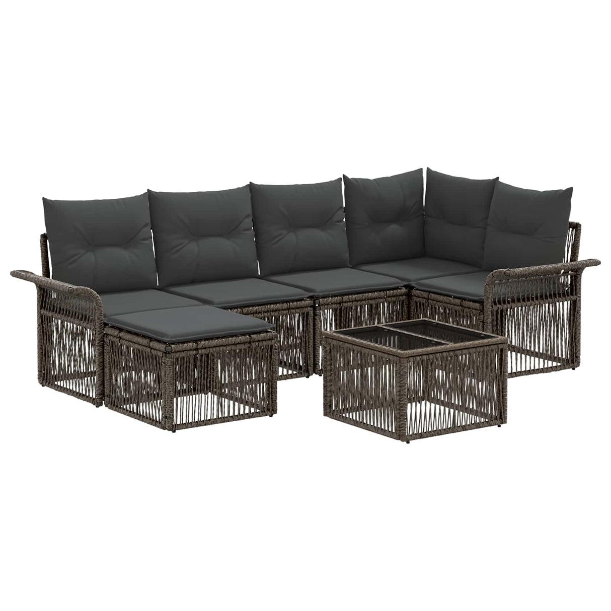 vidaXL Tuinbank Set 7 pcs Zwart poly rattan
