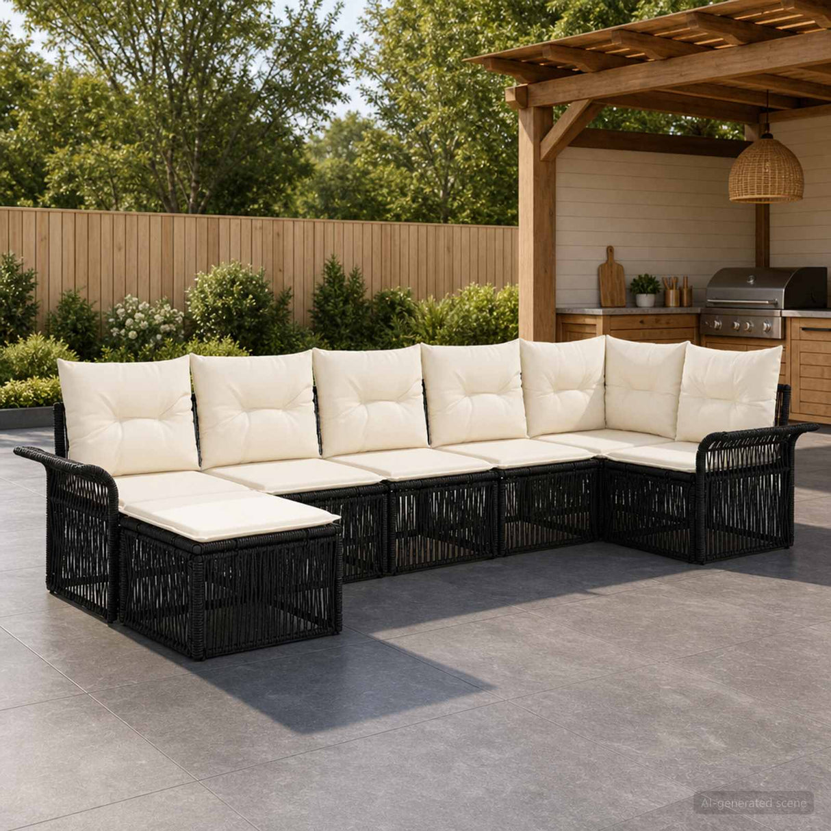 vidaXL Tuinbank Set 8 pcs Zwart poly rattan