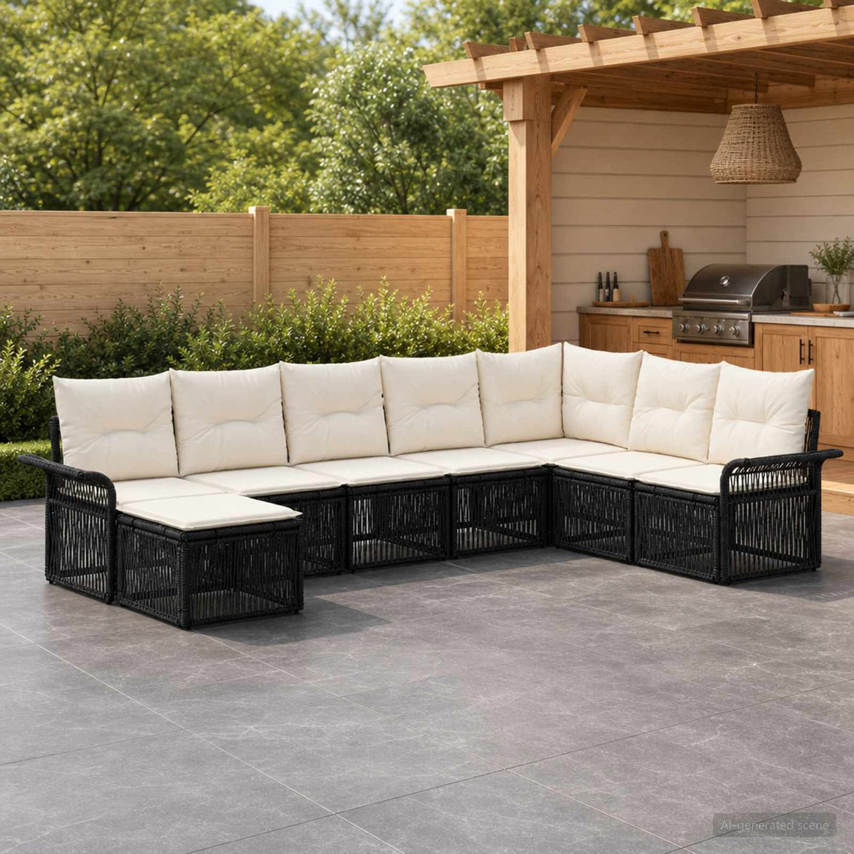 vidaXL Tuinbank Set 9 pcs Zwart poly rattan