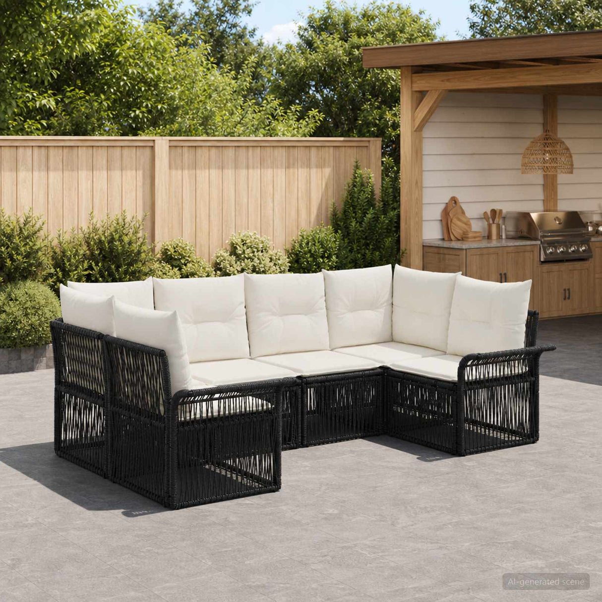 vidaXL Tuinbank Set 6 st 6-Aantal zitplaatsen Zwart poly rattan