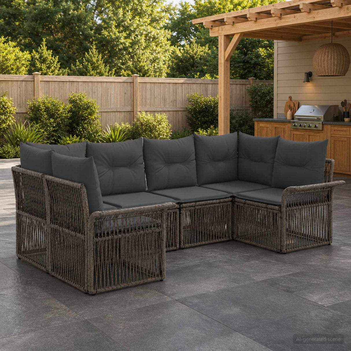 vidaXL Tuinbank Set 6 st 6-Aantal zitplaatsen Zwart poly rattan