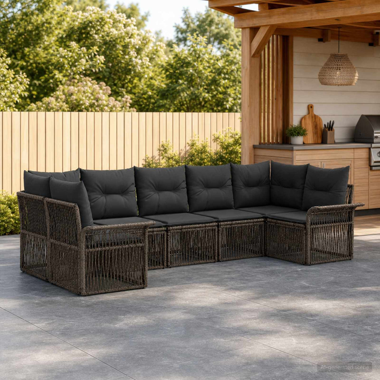 vidaXL Garden Lounge Set 7 pcs 7-Seater Black poly rattan