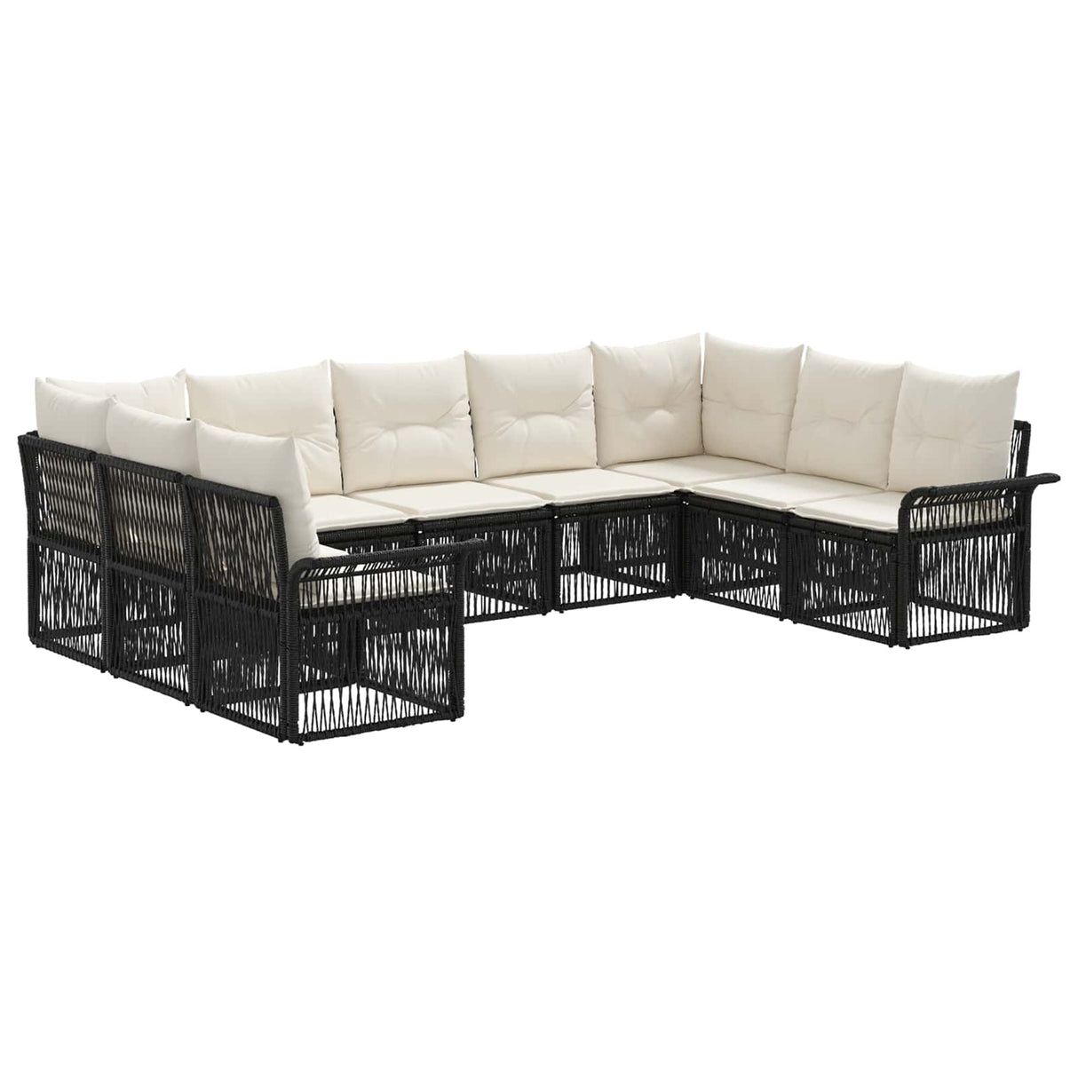 vidaXL Tuinbank Set 10 pcs Zwart poly rattan