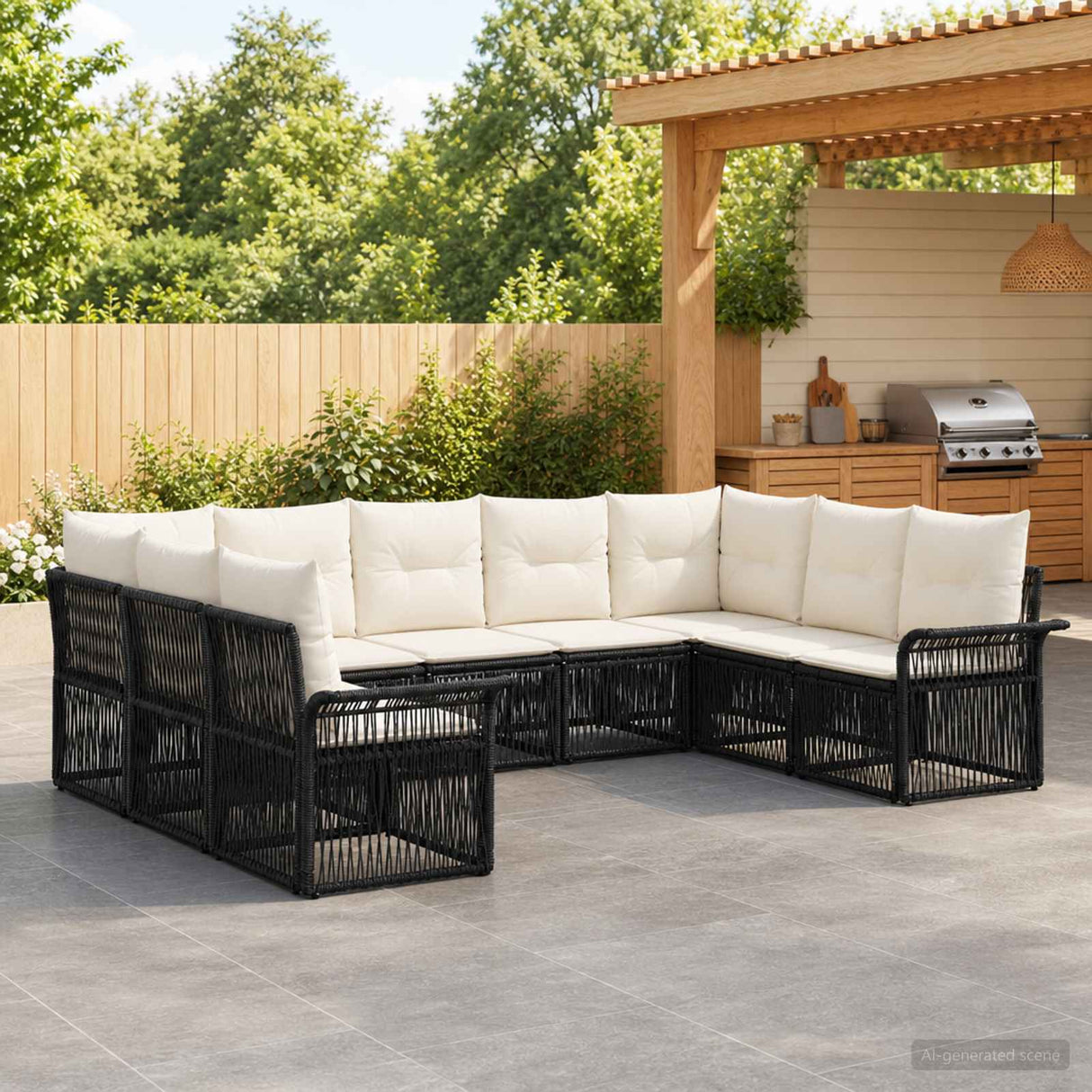 vidaXL Tuinbank Set 10 pcs Zwart poly rattan