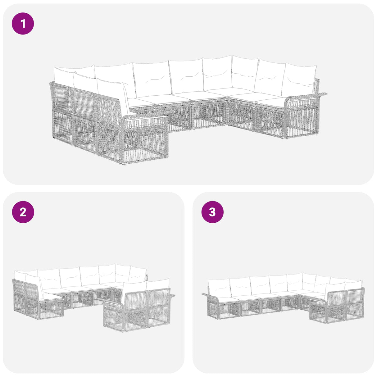 vidaXL Tuinbank Set 10 pcs Zwart poly rattan