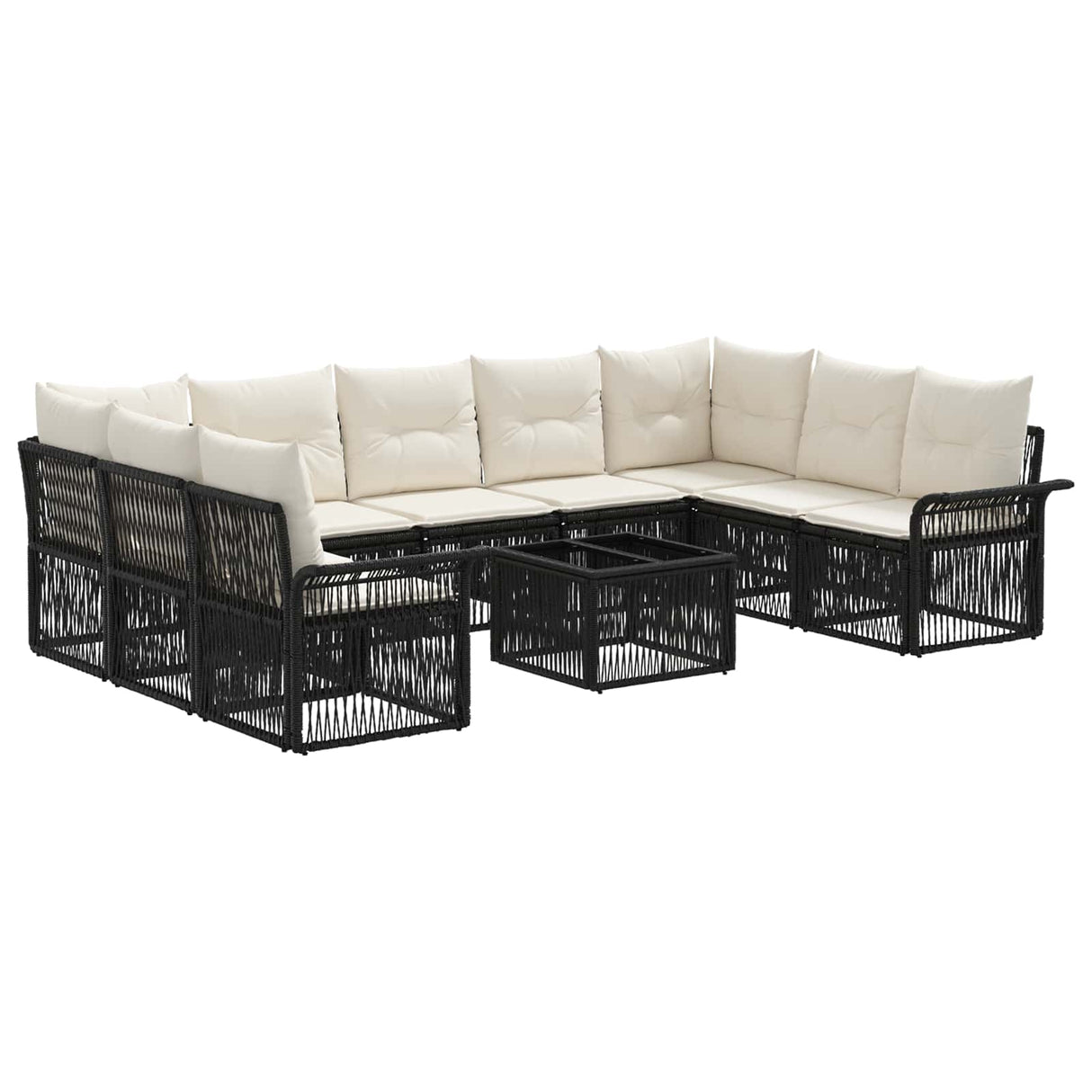 vidaXL Tuinbank Set 10 pcs Zwart poly rattan