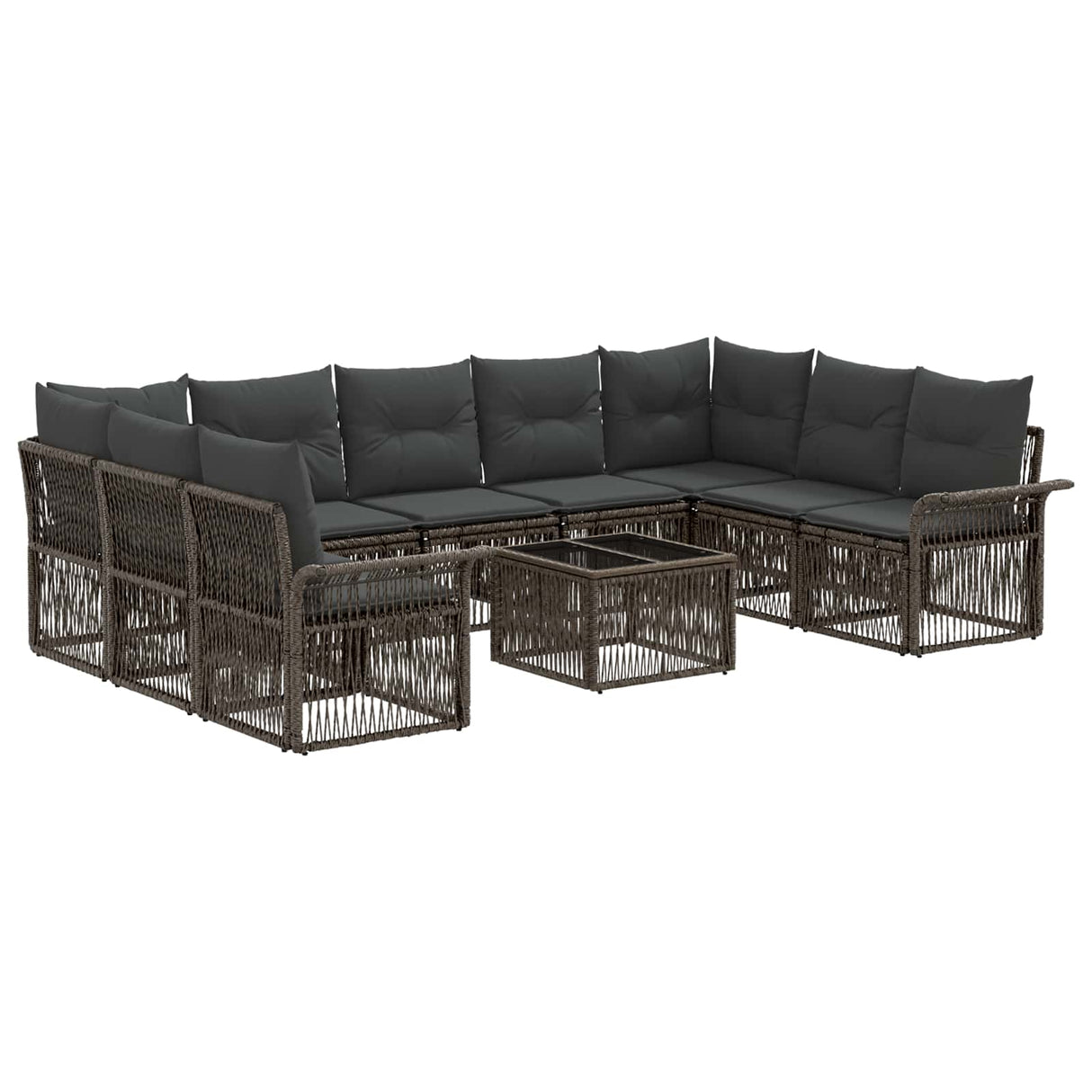 vidaXL Tuinbank Set 10 pcs Zwart poly rattan
