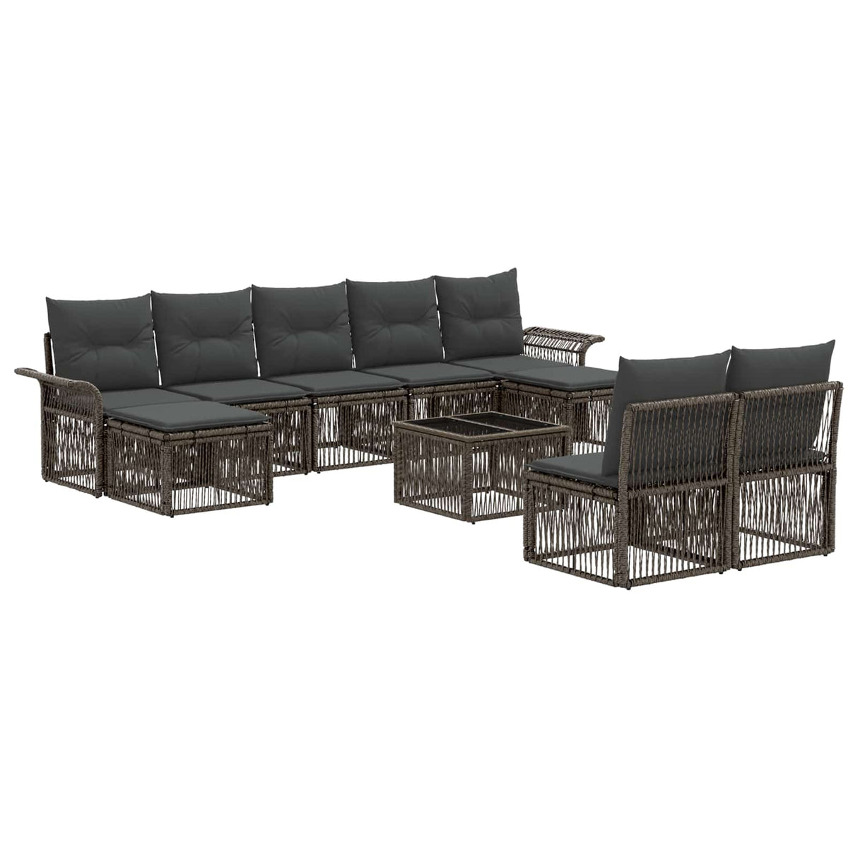 vidaXL Tuinbank Set 10 pcs Zwart poly rattan