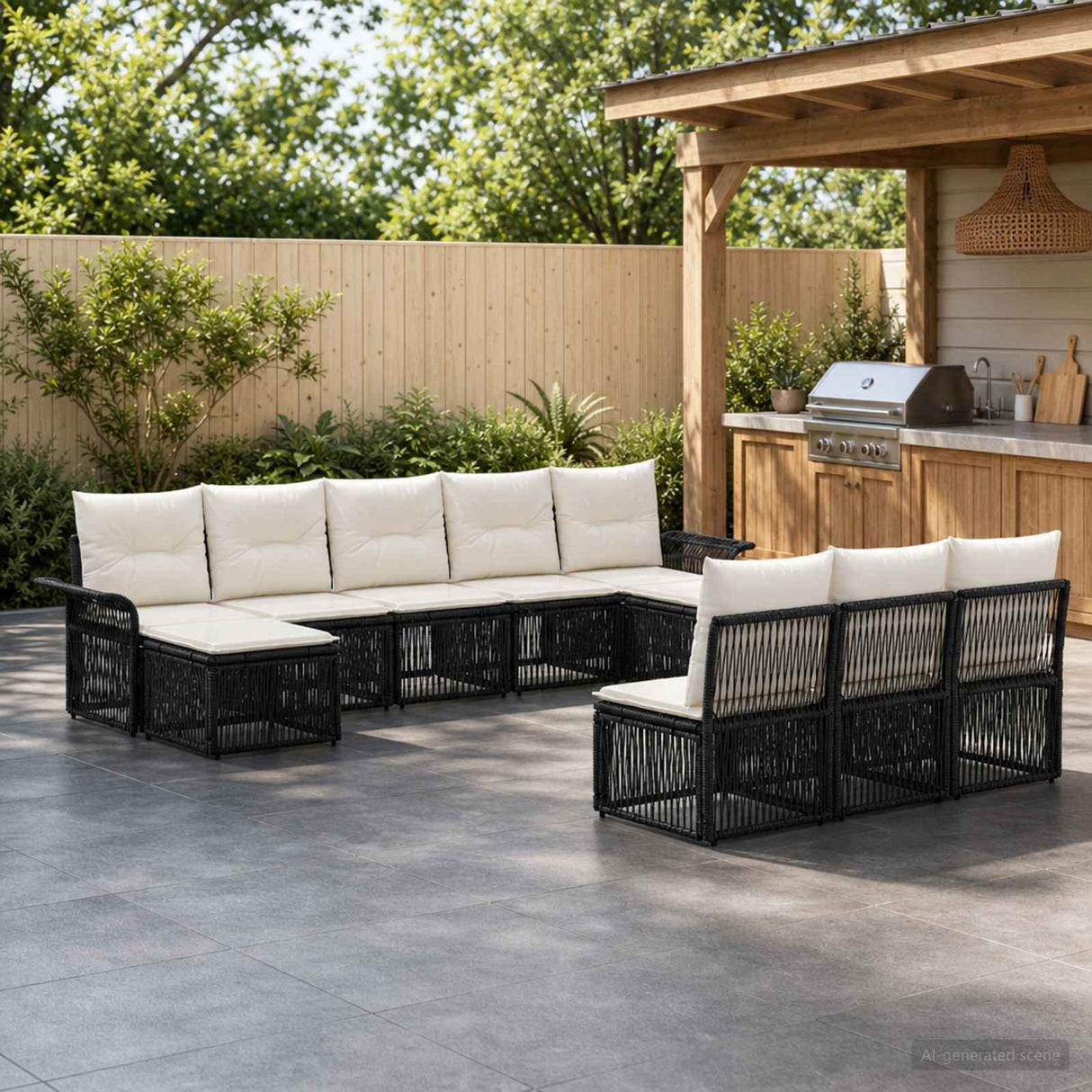 vidaXL Garden Dining Set 11 Pieces Black Poly Rattan