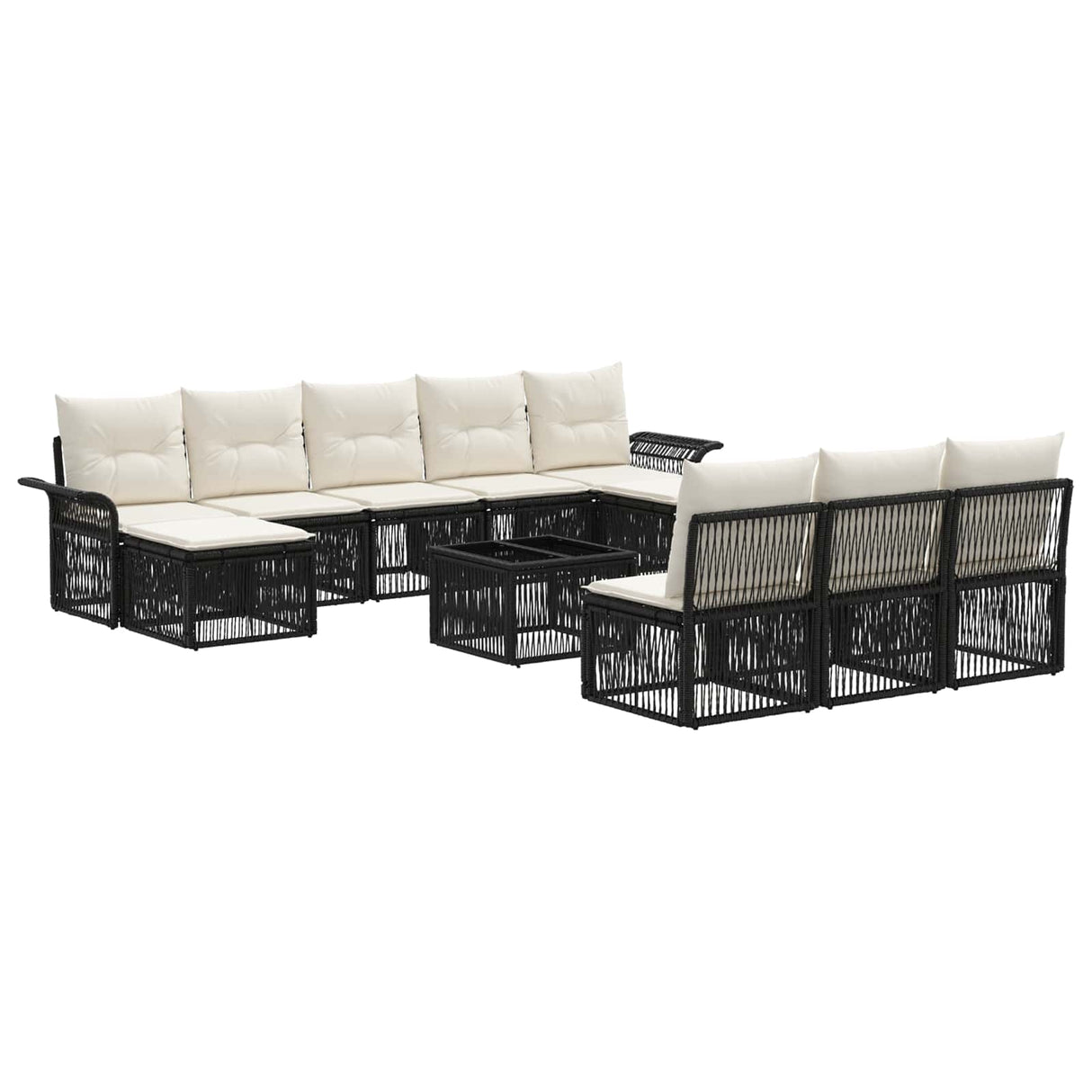 vidaXL Garden Dining Set 11 Pieces Black Poly Rattan