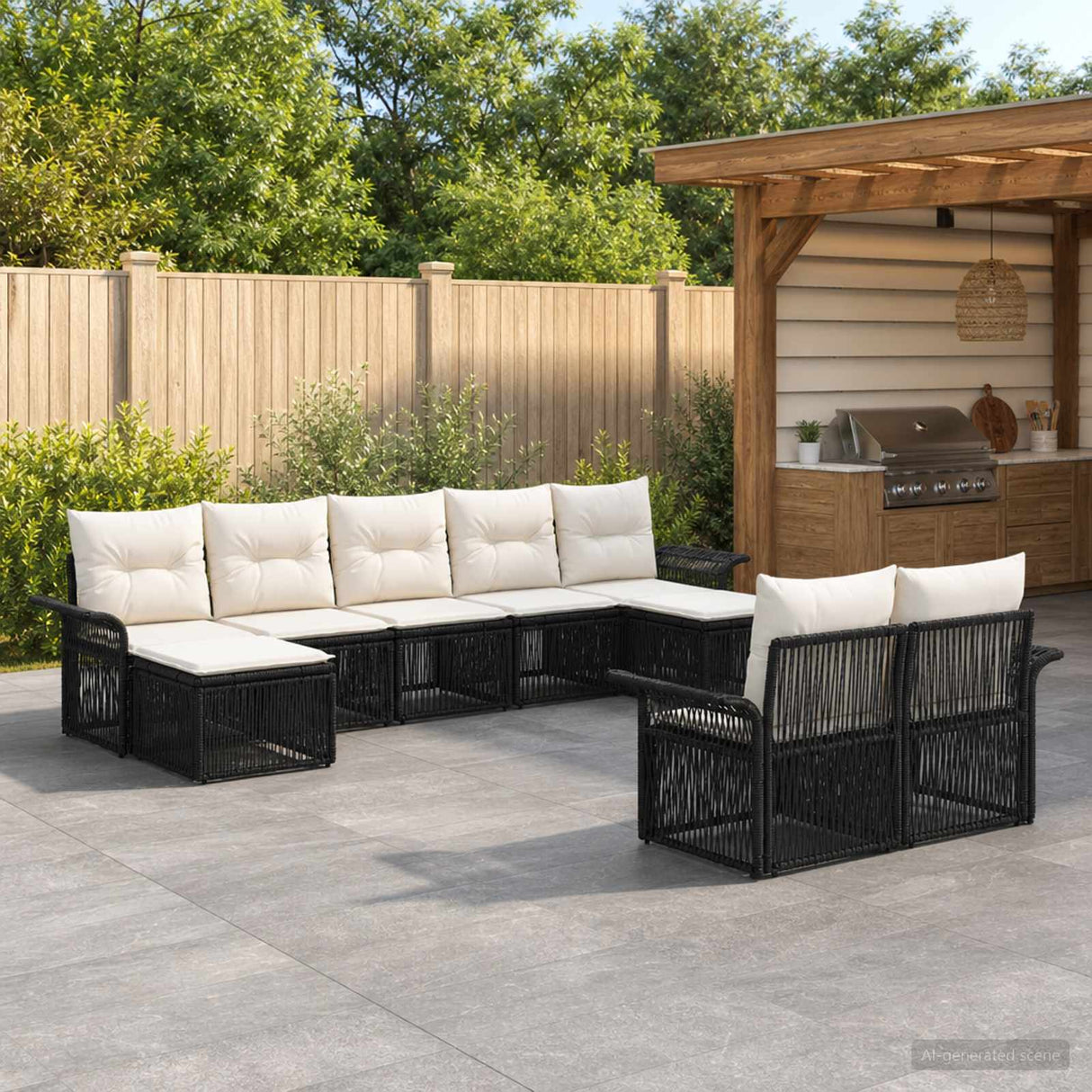 vidaXL Tuinbank Set 10 pcs Zwart poly rattan
