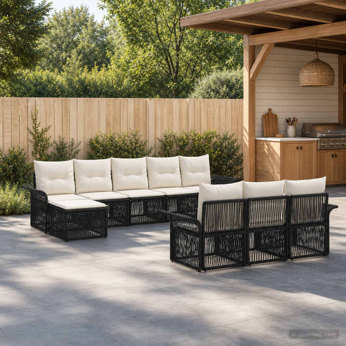 vidaXL Tuinbank Set 11 pcs Zwart poly rattan