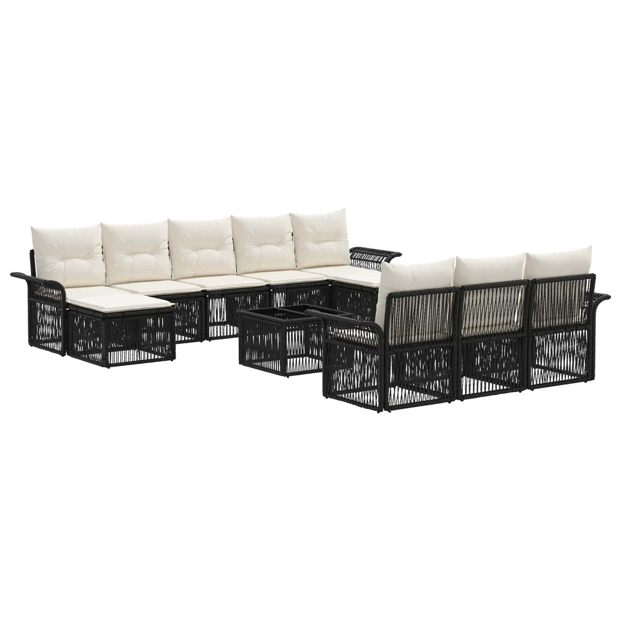 vidaXL Tuinbank Set 11 pcs Zwart poly rattan