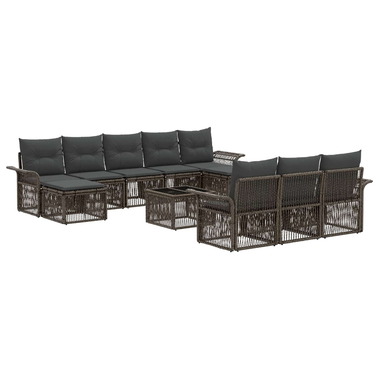 vidaXL Tuinbank Set 11 pcs Zwart poly rattan