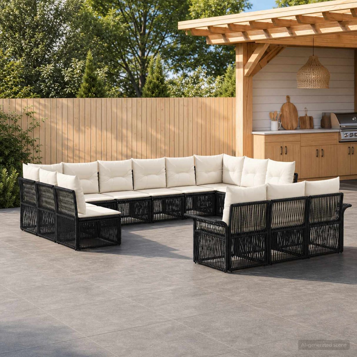vidaXL Tuinbank Set 14 pcs Zwart poly rattan