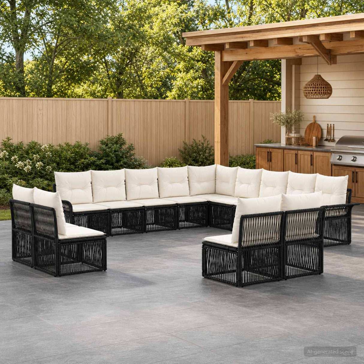 vidaXL Tuinbank Set 14 pcs Zwart poly rattan