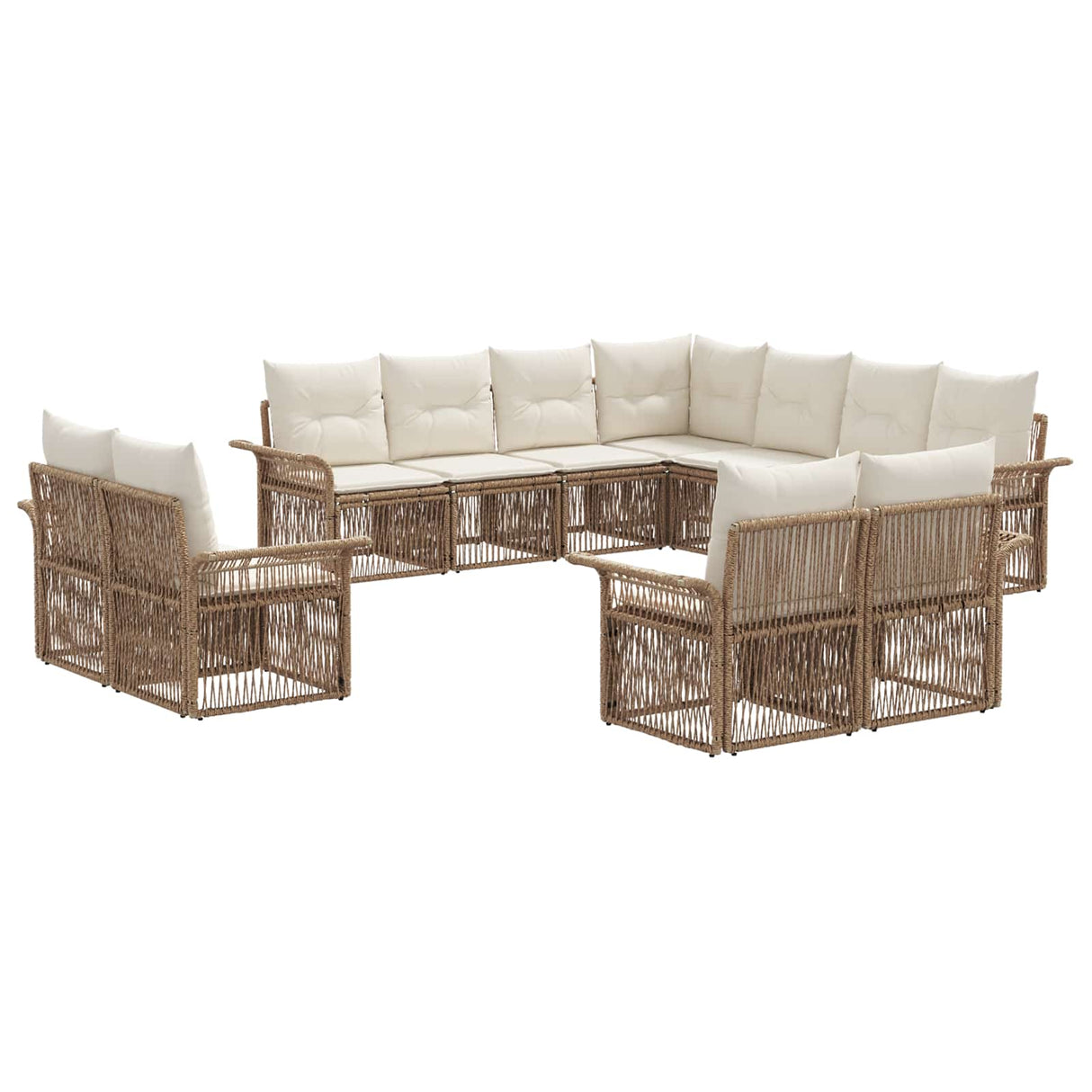 vidaXL Tuinbank Set 12 pcs Zwart en Crème Wit poly rattan