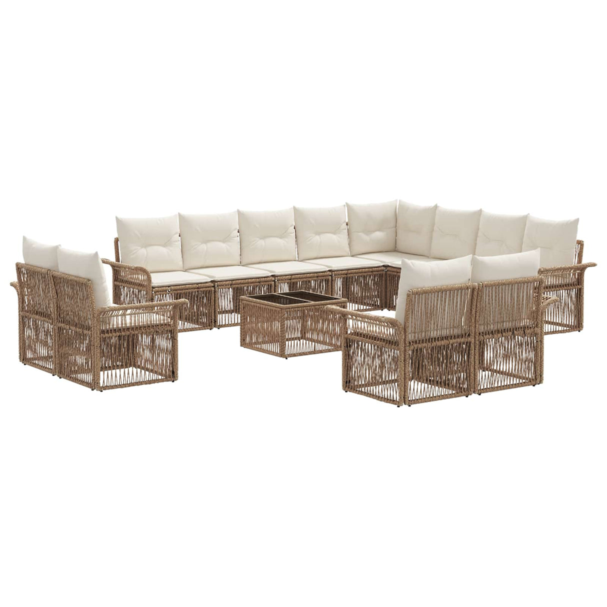 vidaXL Tuinbank Set 13 pcs Zwart en Crème Wit poly rattan
