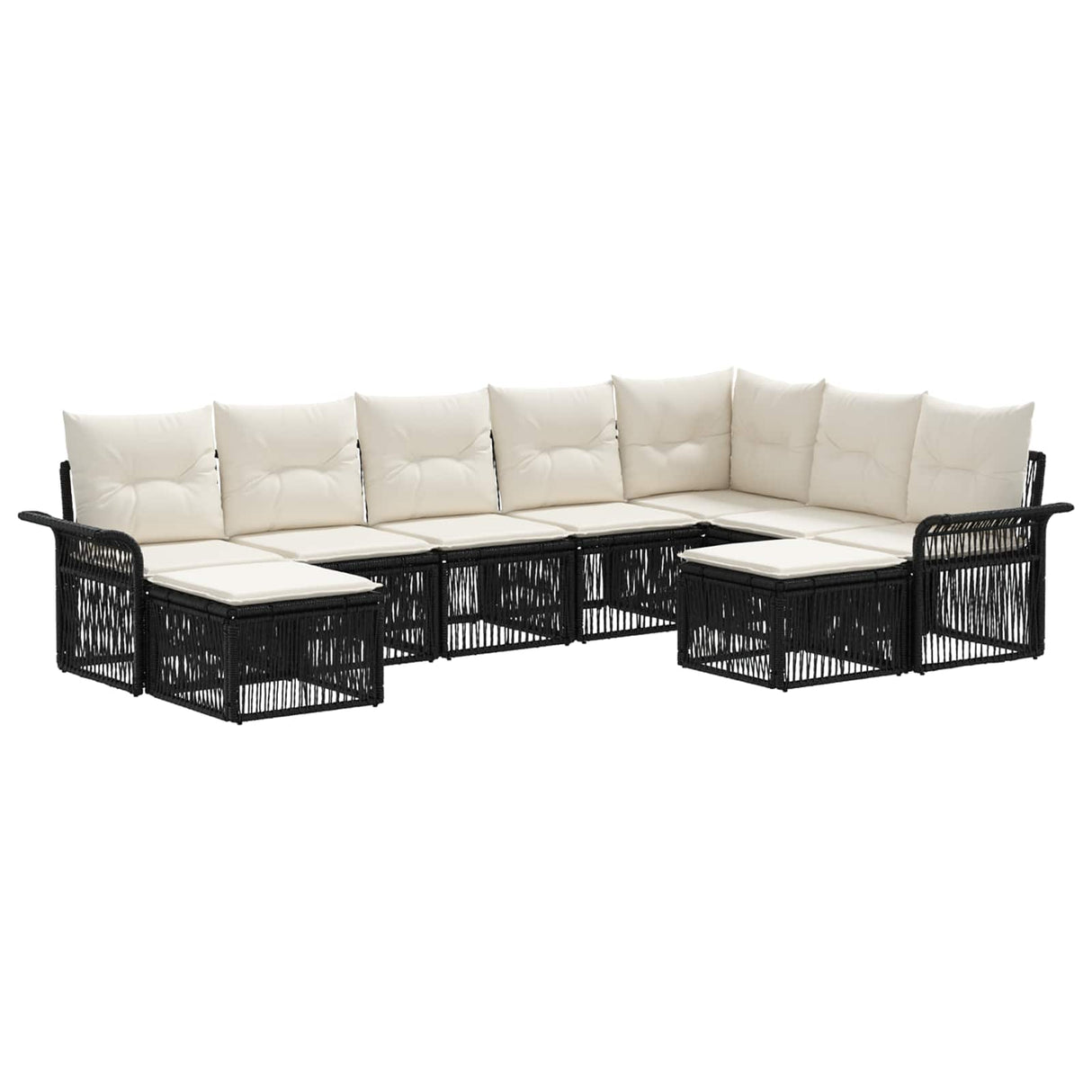 vidaXL Tuinbank Set 10 pcs Zwart en Crème Wit poly rattan