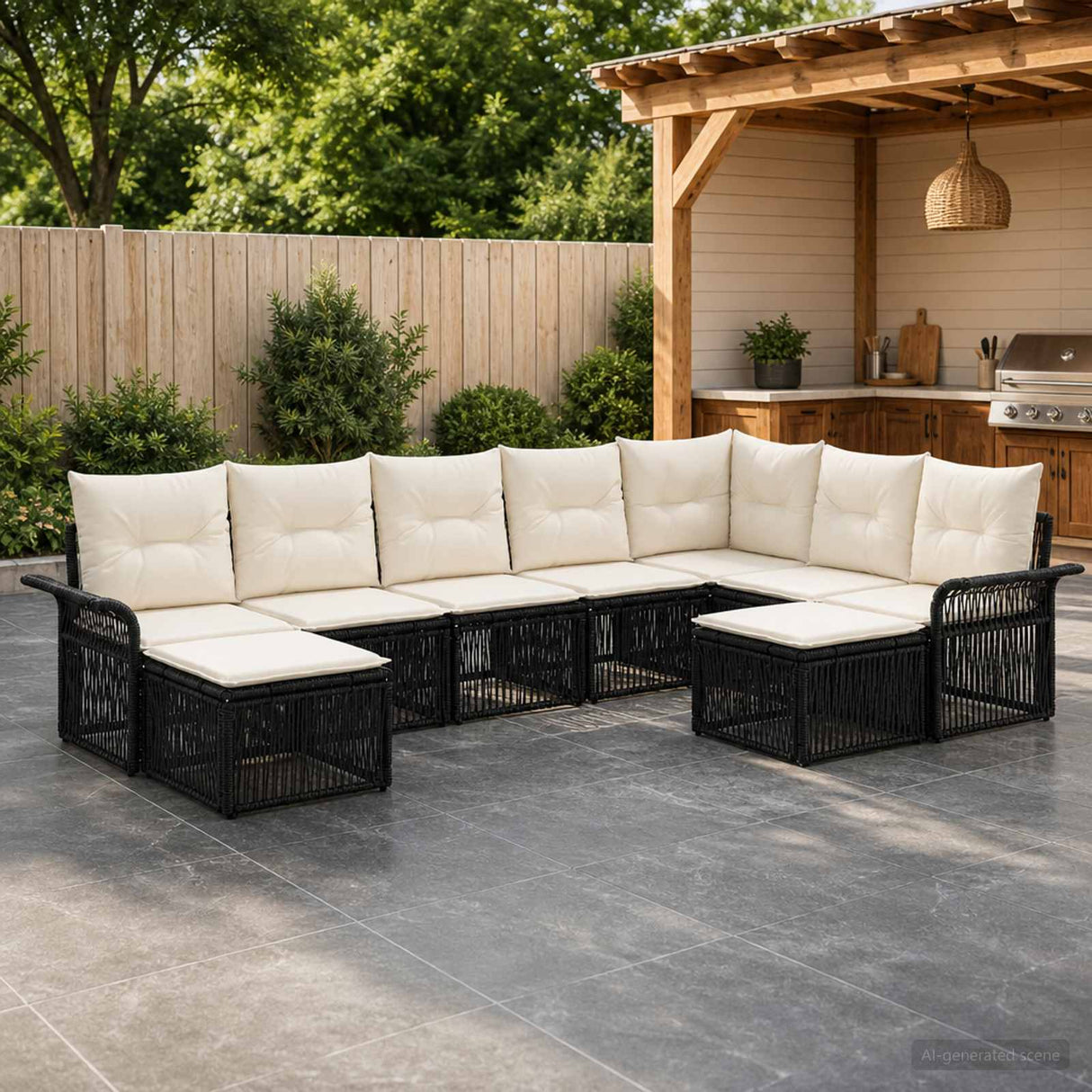 vidaXL Tuinbank Set 10 pcs Zwart en Crème Wit poly rattan