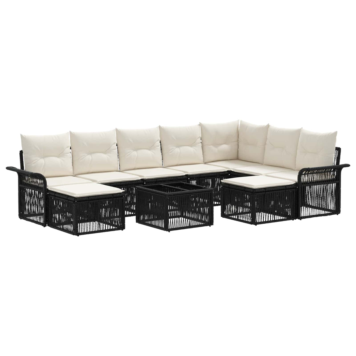 vidaXL Tuinbank Set 10 pcs Zwart en Crème Wit poly rattan