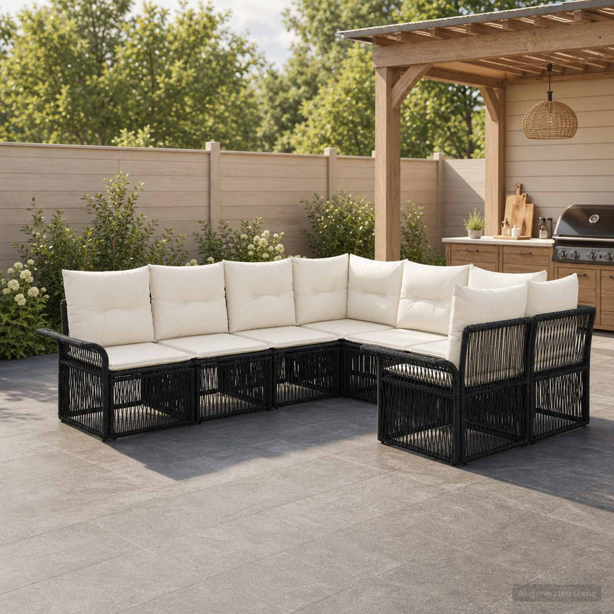 vidaXL Tuinbank Set 8 st 8-Aantal zitplaatsen Zwart en Crème Wit