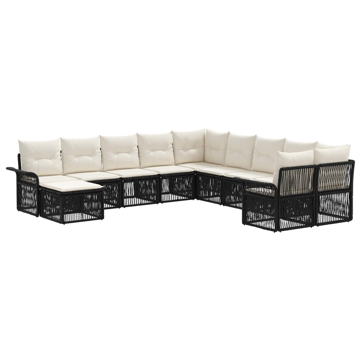 vidaXL Tuinbank Set 12 pcs Zwart en Crème Wit poly rattan