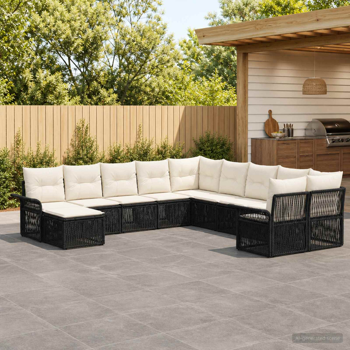 vidaXL Tuinbank Set 12 pcs Zwart en Crème Wit poly rattan