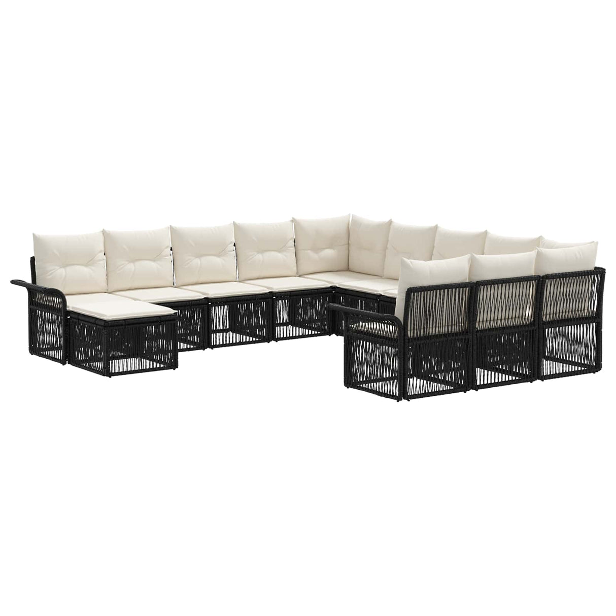 vidaXL Tuinbank Set 13 pcs Zwart en Crème Wit poly rattan