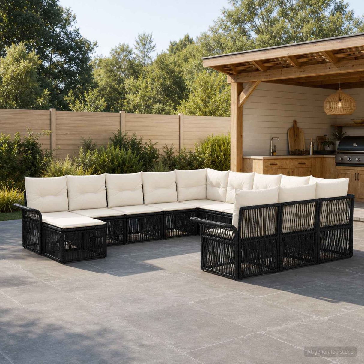 vidaXL Tuinbank Set 13 pcs Zwart en Crème Wit poly rattan