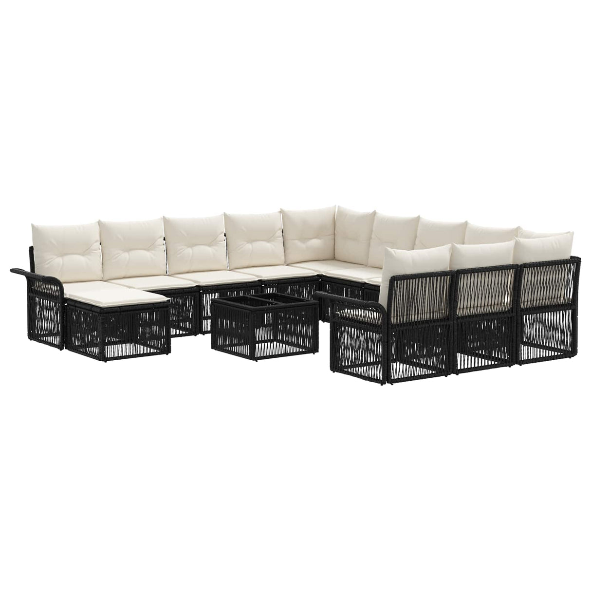 vidaXL Tuinbank Set 13 pcs Zwart en Crème Wit poly rattan