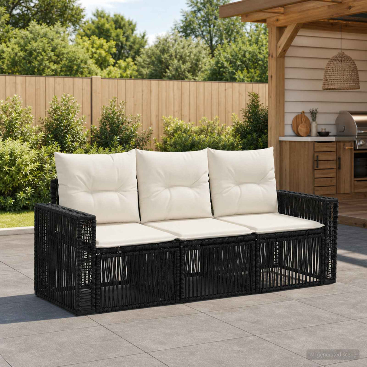 vidaXL Tuinbank Set 4 pcs Zwart en Crème Wit poly rattan