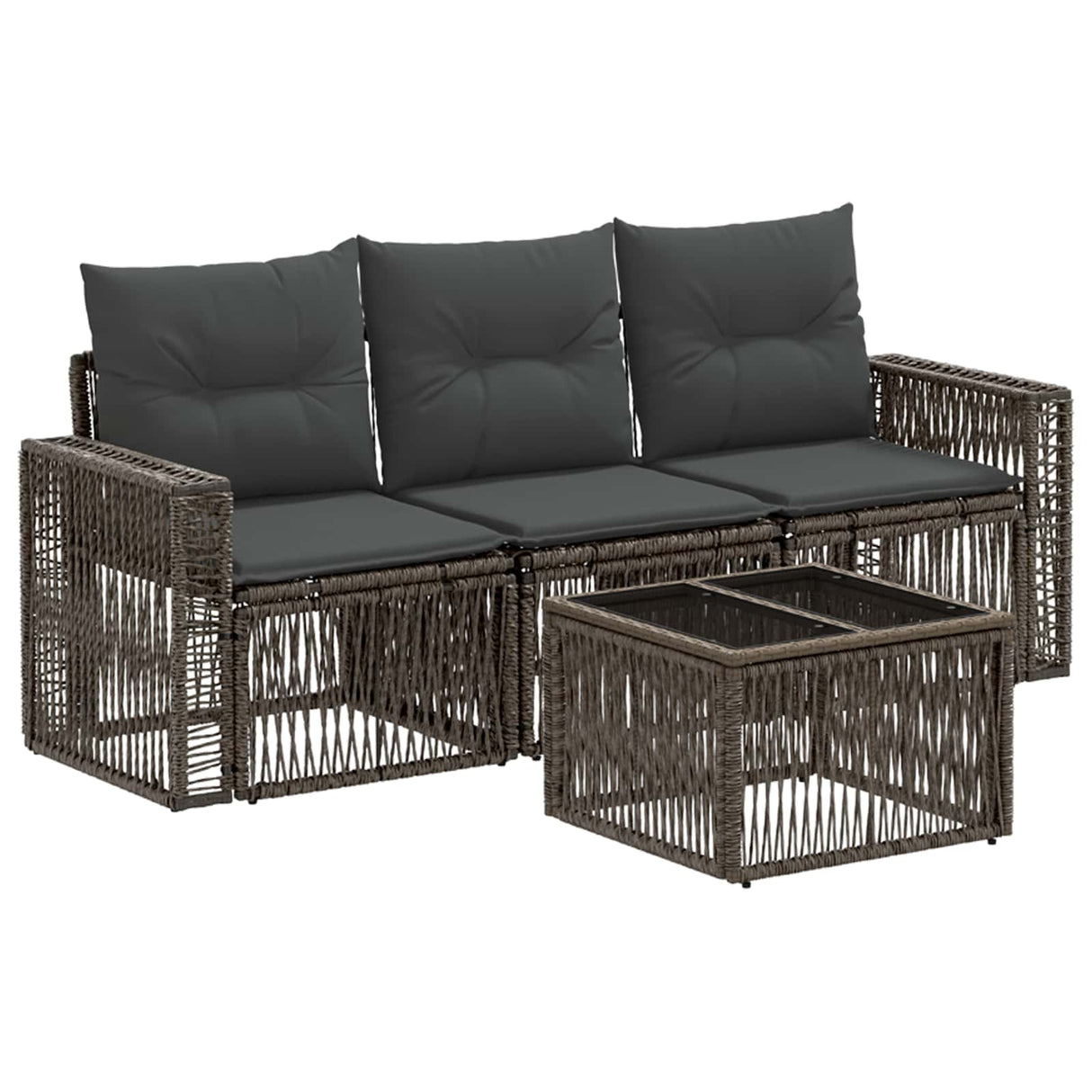 vidaXL Tuinbank Set 4 pcs Zwart en Crème Wit poly rattan