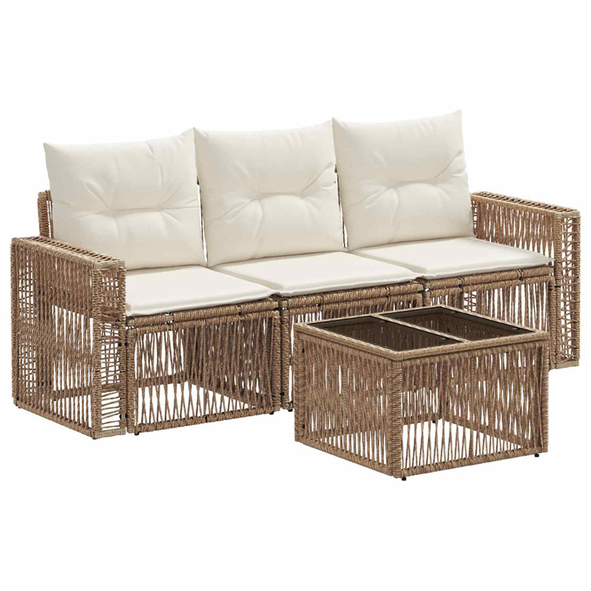 vidaXL Tuinbank Set 4 pcs Zwart en Crème Wit poly rattan