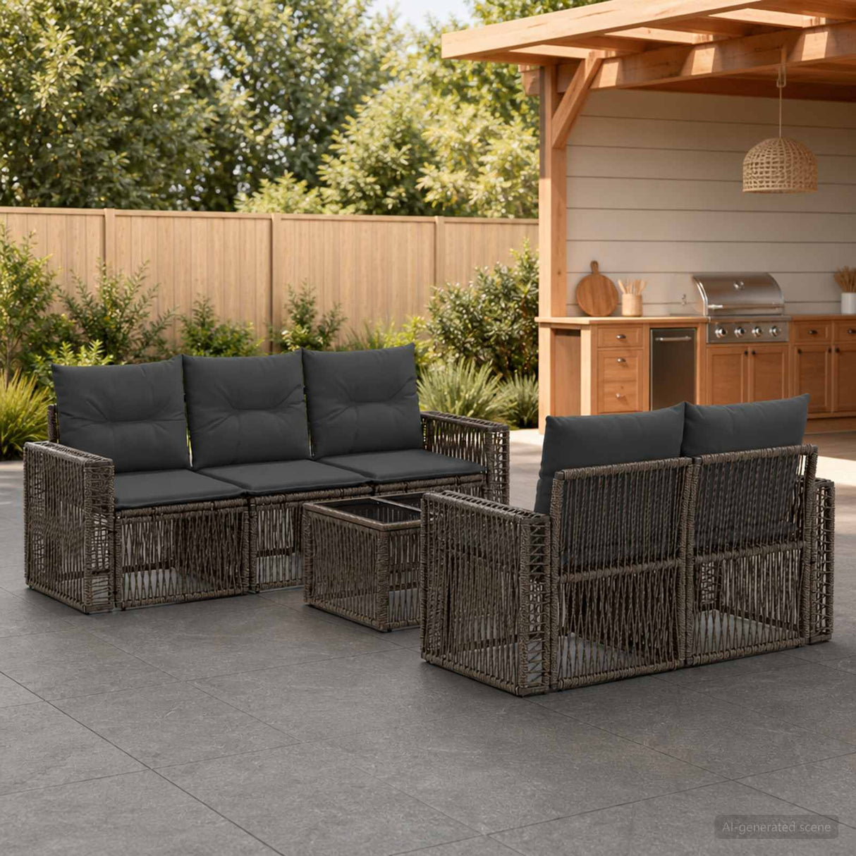 vidaXL Garden Bench Set 6 pcs Black Poly Rattan
