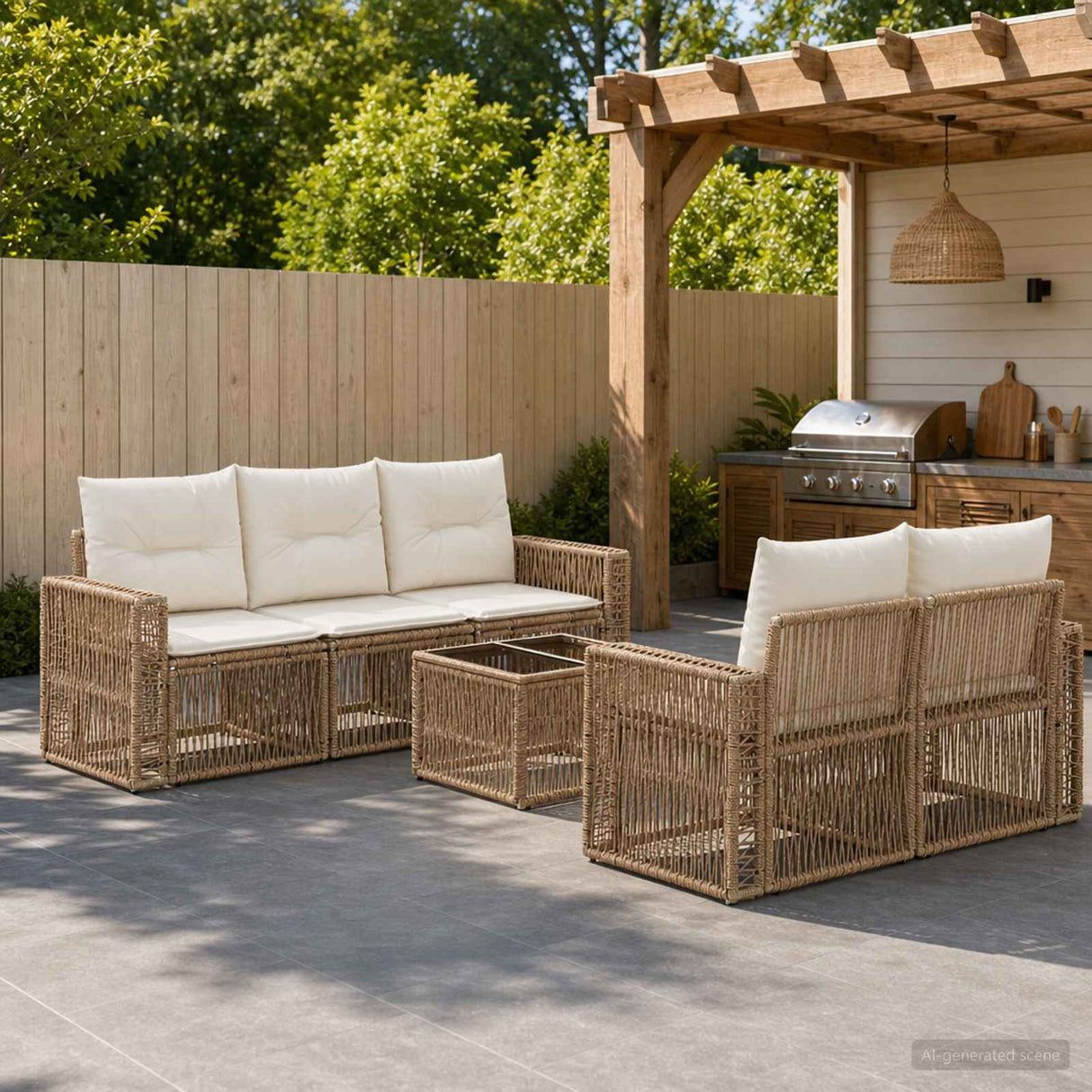 vidaXL Garden Bench Set 6 pcs Black Poly Rattan