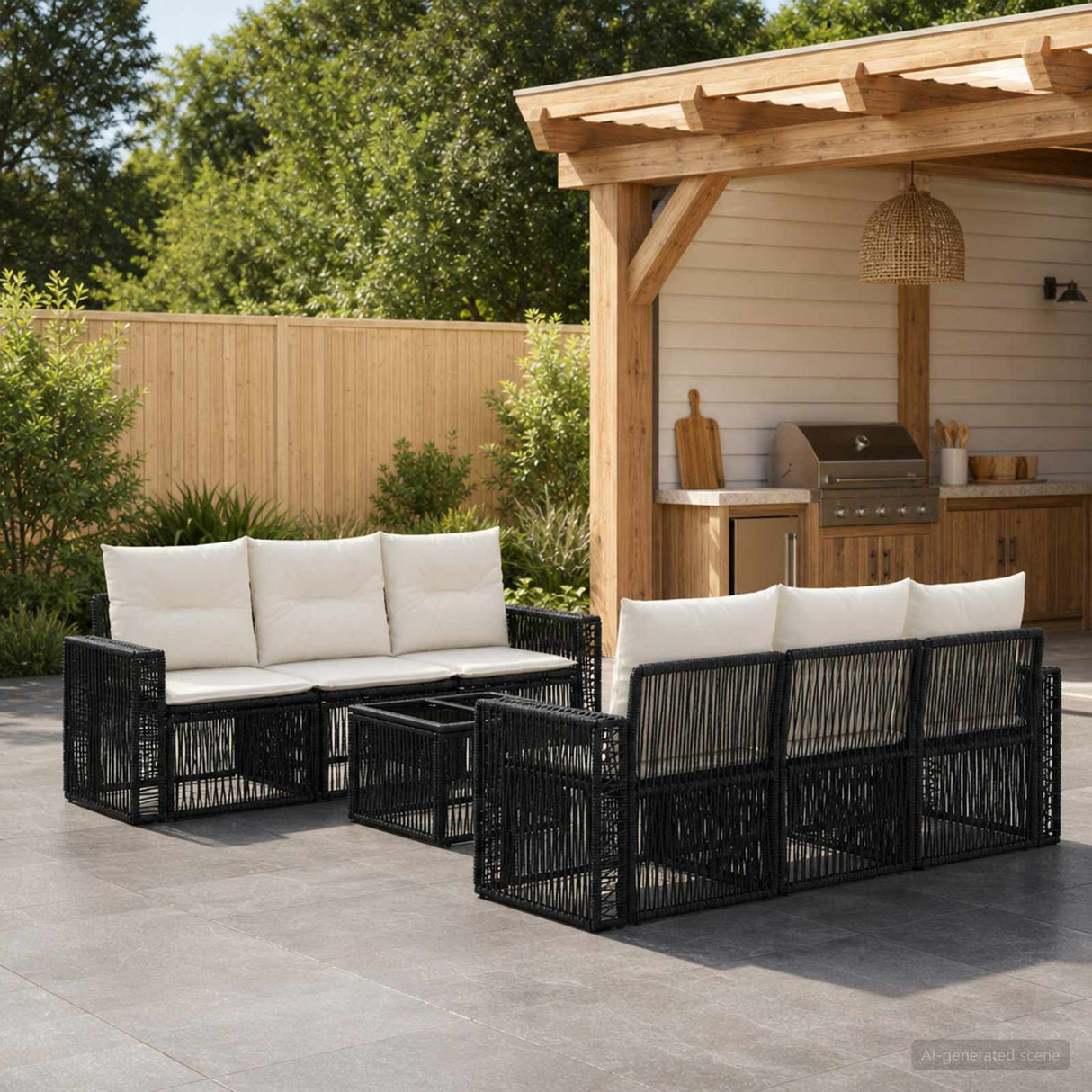 vidaXL Garden Lounge Set 7 pcs Black poly rattan