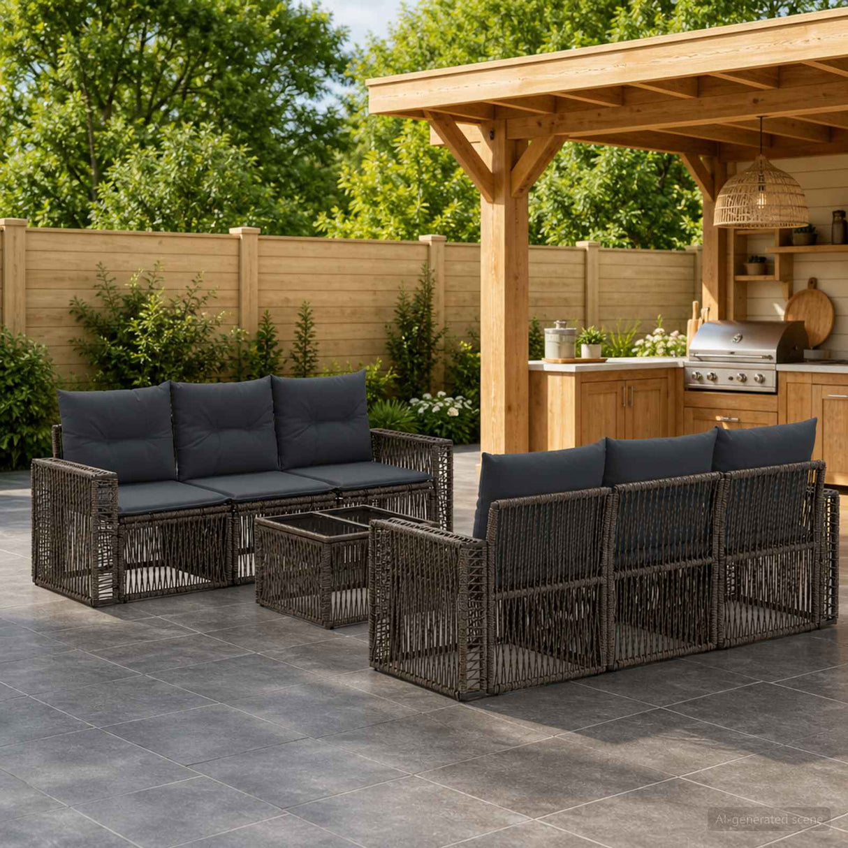 vidaXL Garden Lounge Set 7 pcs Black poly rattan