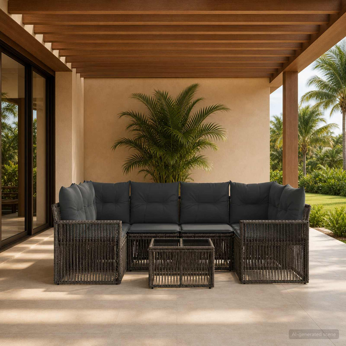 vidaXL Tuinbank Set 7 st Zwart poly rattan