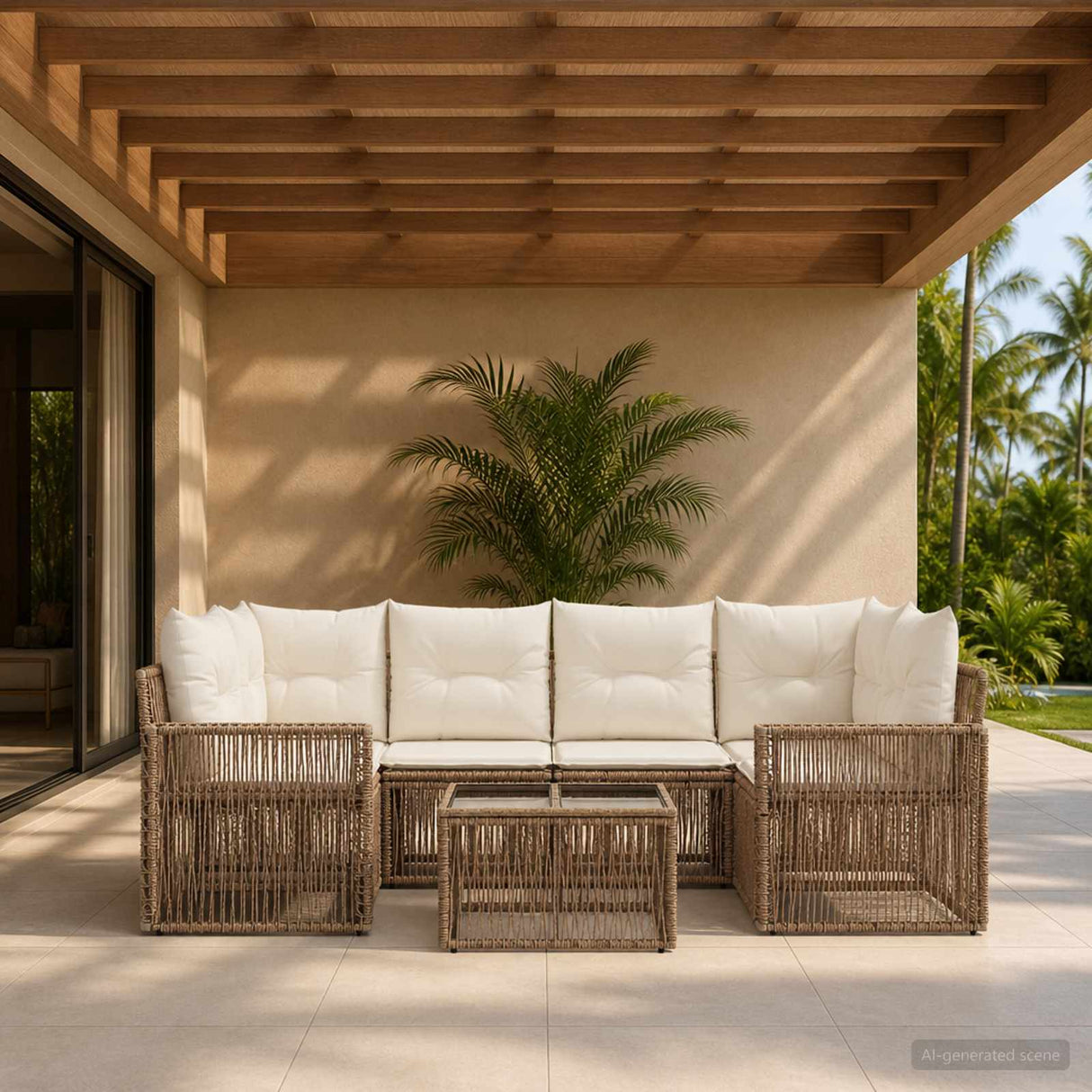 vidaXL Tuinbank Set 7 st Zwart poly rattan