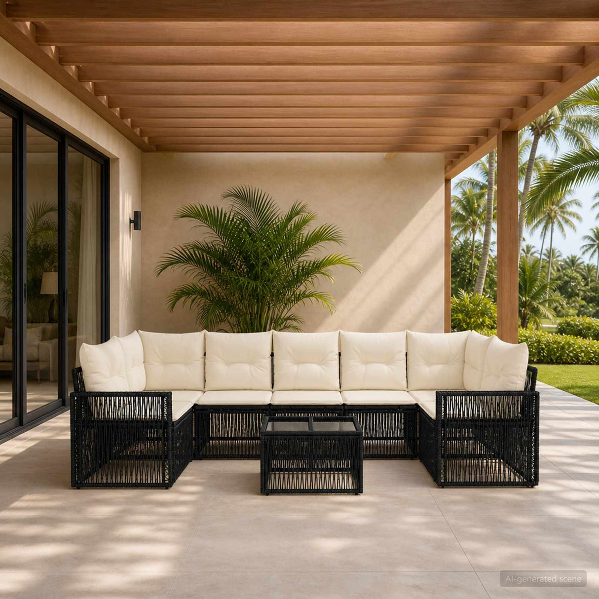 vidaXL Tuinbank Set 8 st Zwart poly rattan