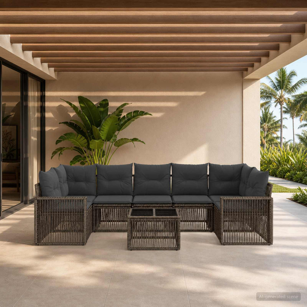 vidaXL Tuinbank Set 8 st Zwart poly rattan