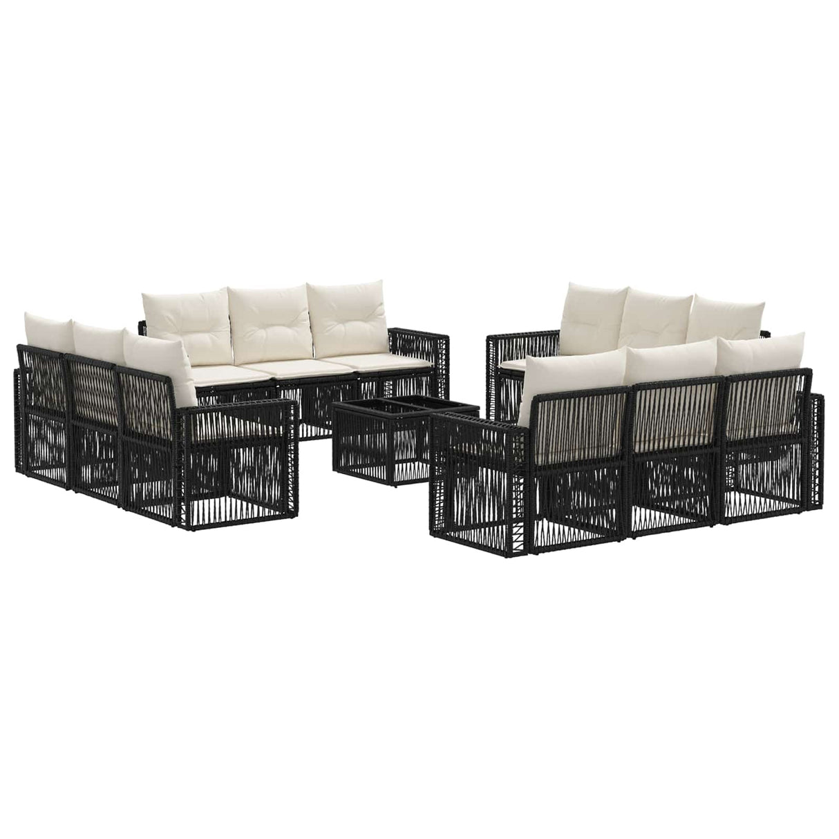 vidaXL Garden Sofa Set 13 pcs Black and Cream White Poly Rattan