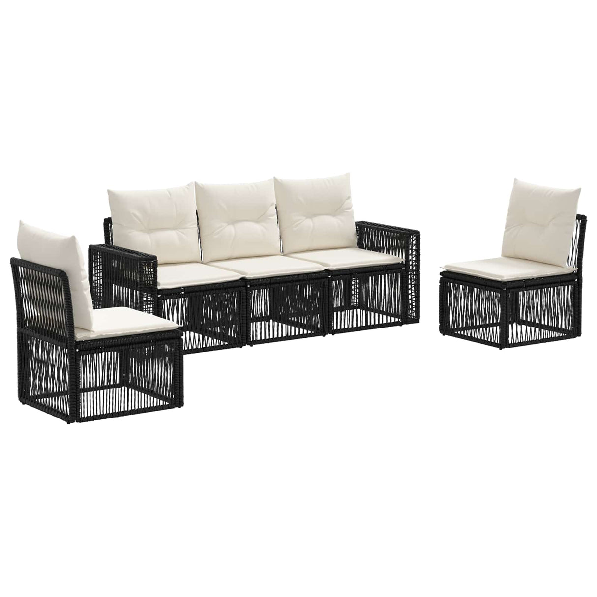 vidaXL Tuinbank Set 6 pcs Zwart en Crème Wit poly rattan