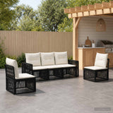 vidaXL Tuinbank Set 6 pcs Zwart en Crème Wit poly rattan