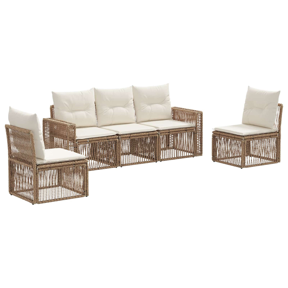 vidaXL Tuinbank Set 6 pcs Zwart en Crème Wit poly rattan