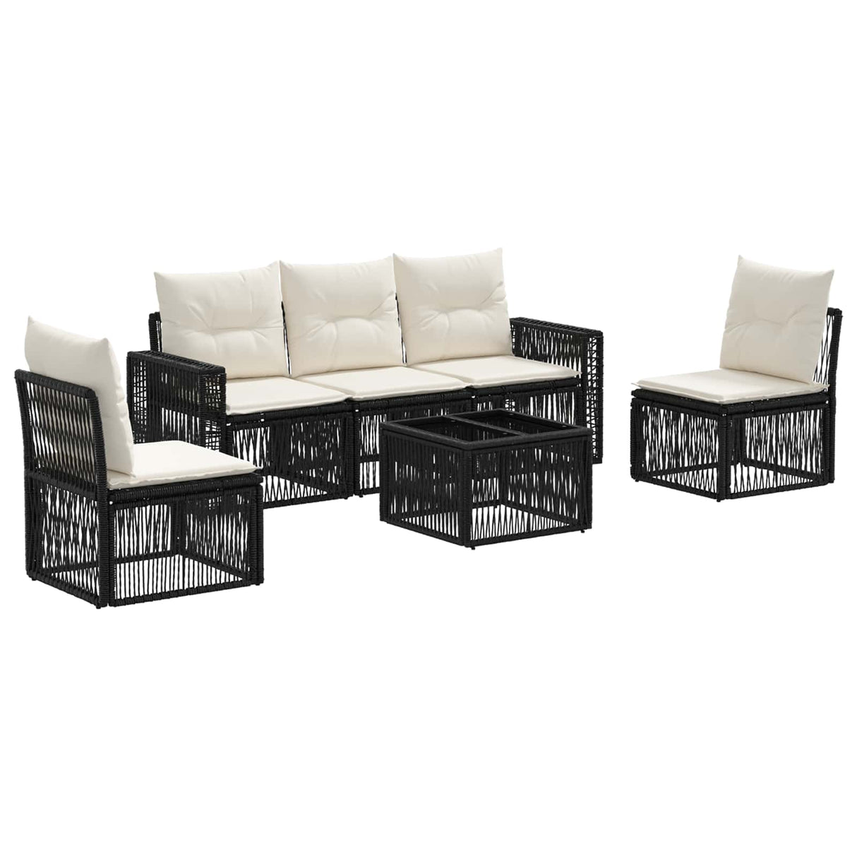 vidaXL Tuinbank Set 6 pcs Zwart en Crème Wit poly rattan