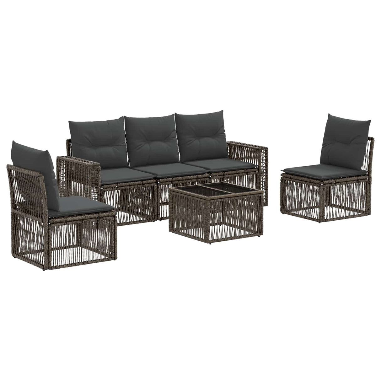 vidaXL Tuinbank Set 6 pcs Zwart en Crème Wit poly rattan