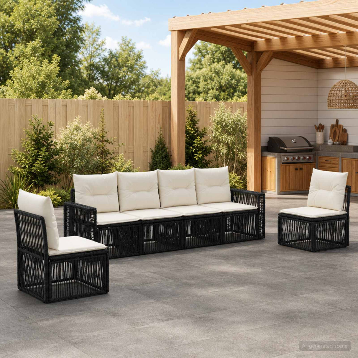 vidaXL Garden Sofa Set 7 pcs Black and Cream White poly rattan