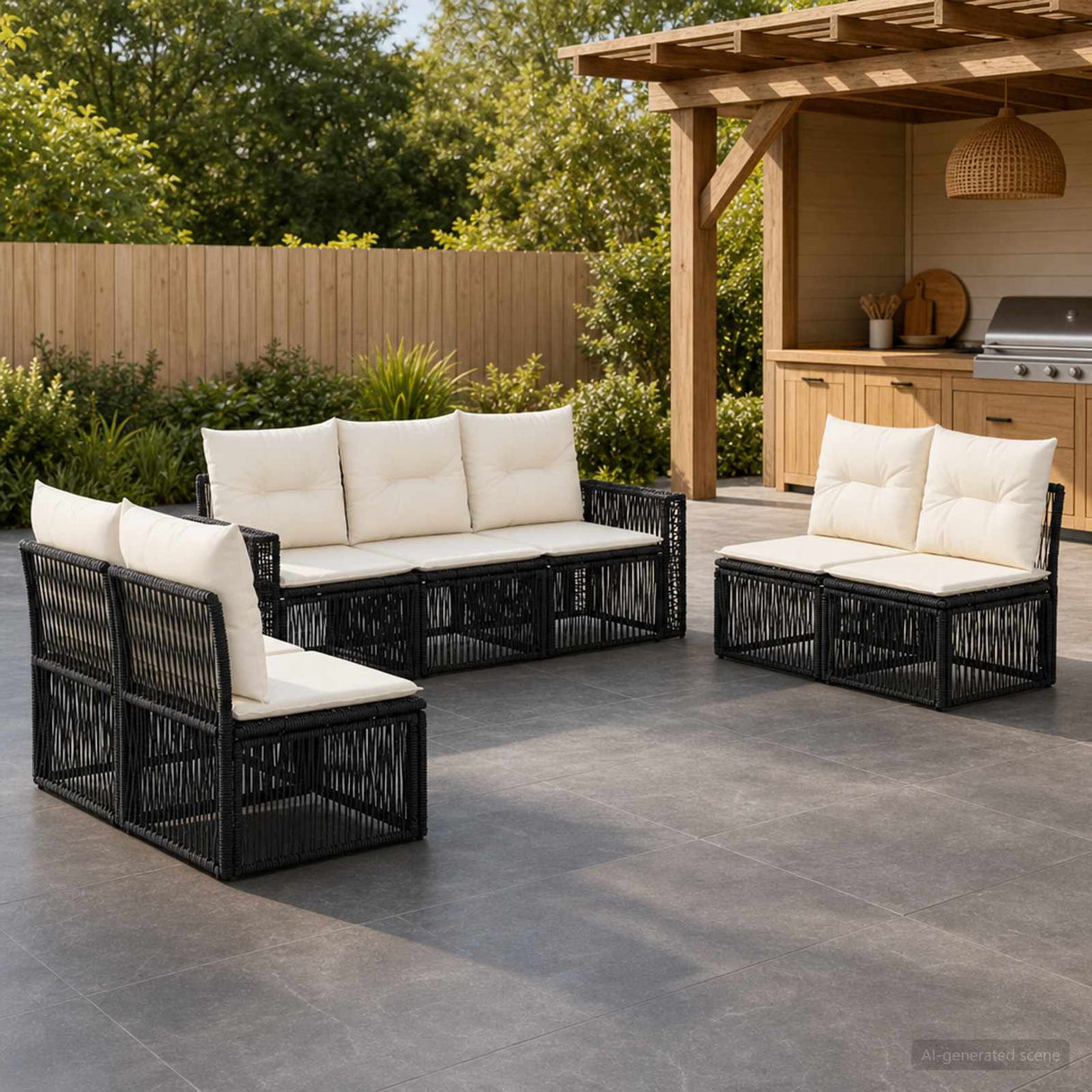 vidaXL Tuinbank Set 8 pcs Zwart en Crème Wit poly rattan
